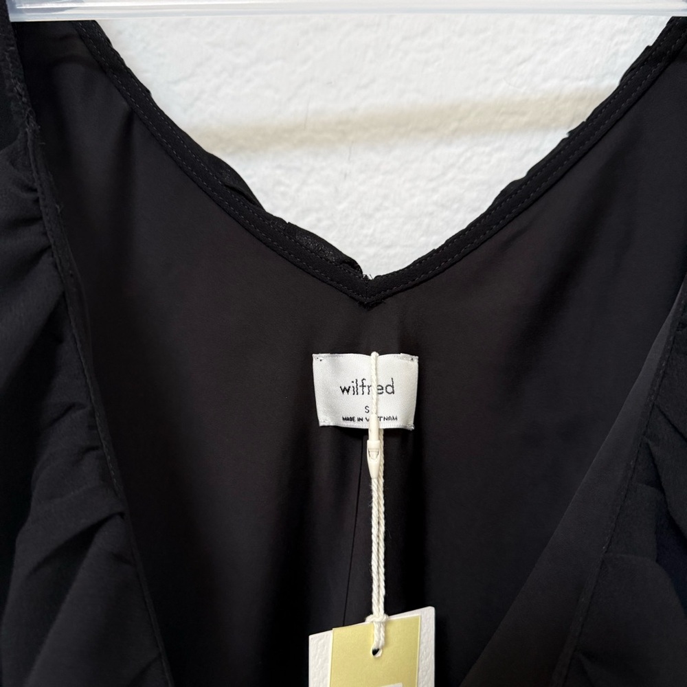 Aritzia Wilfred Apostrophe Dress Chiffon V Neck Midi Black - Picture 4 of 5